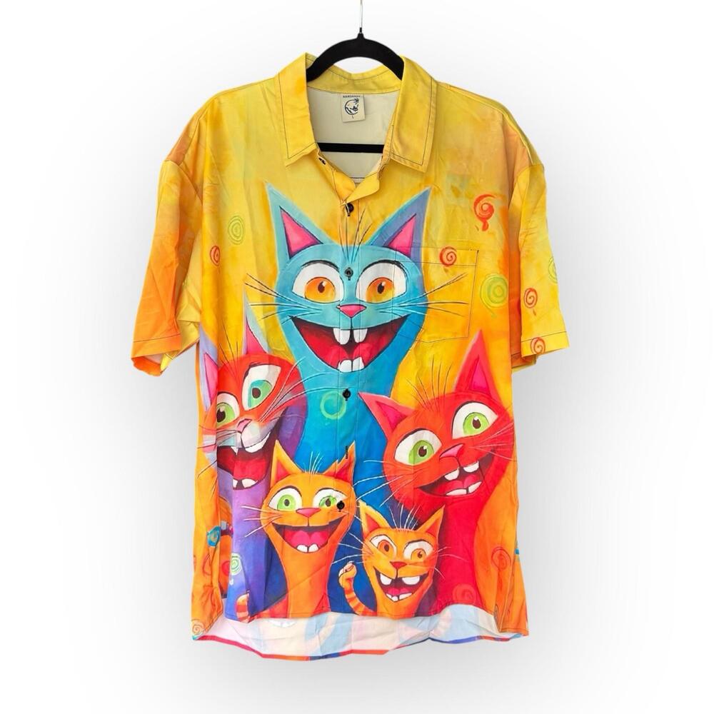 Men’s hardaddy cats Kittens Funny button Short Sleeve large shirt‎